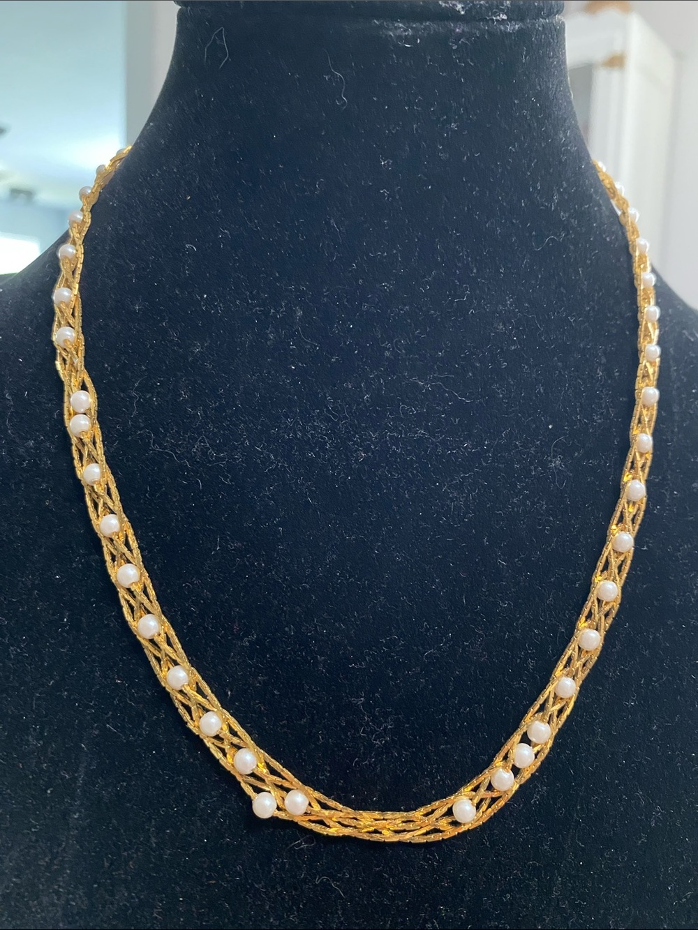 Avon Gold-Tone Braided Necklace with White Pearls